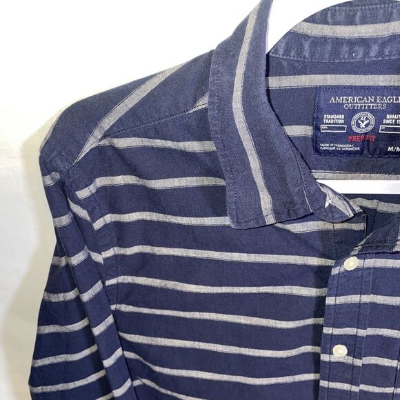 American Eagle Outfitters Dress Shirt Men’s Size Medium Blue Striped Prep Fit LS - Picture 5 of 12